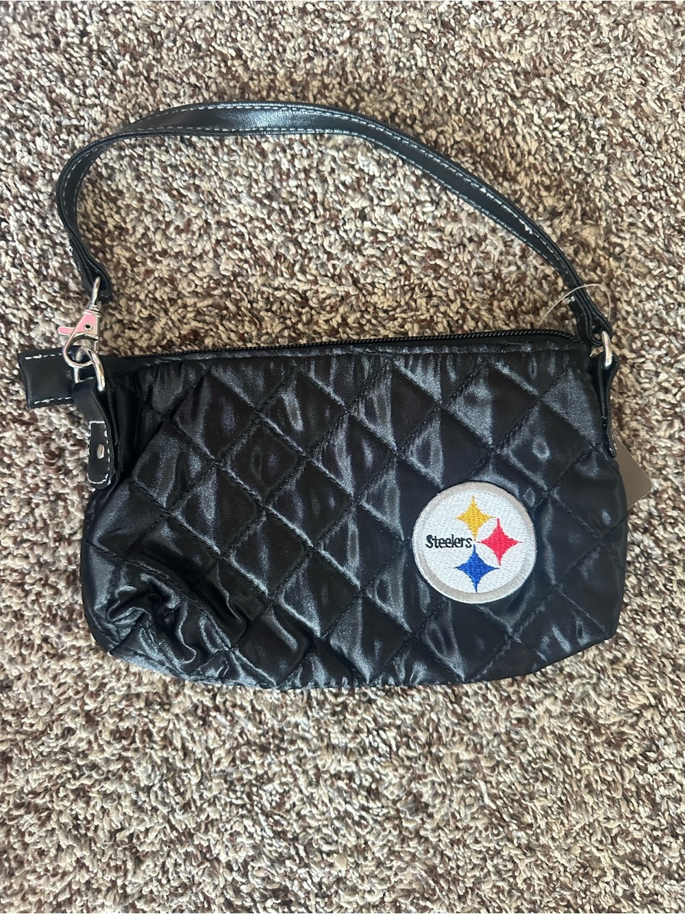 Black Quilted Wristlet with Steelers Patch